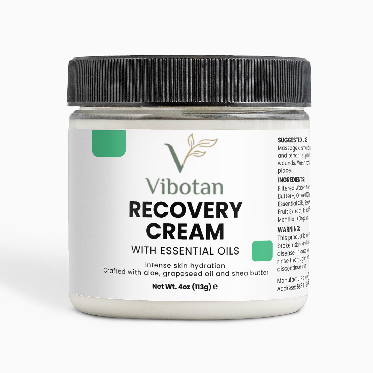 Jar of Vibotan Recovery Cream with a black lid on a white background