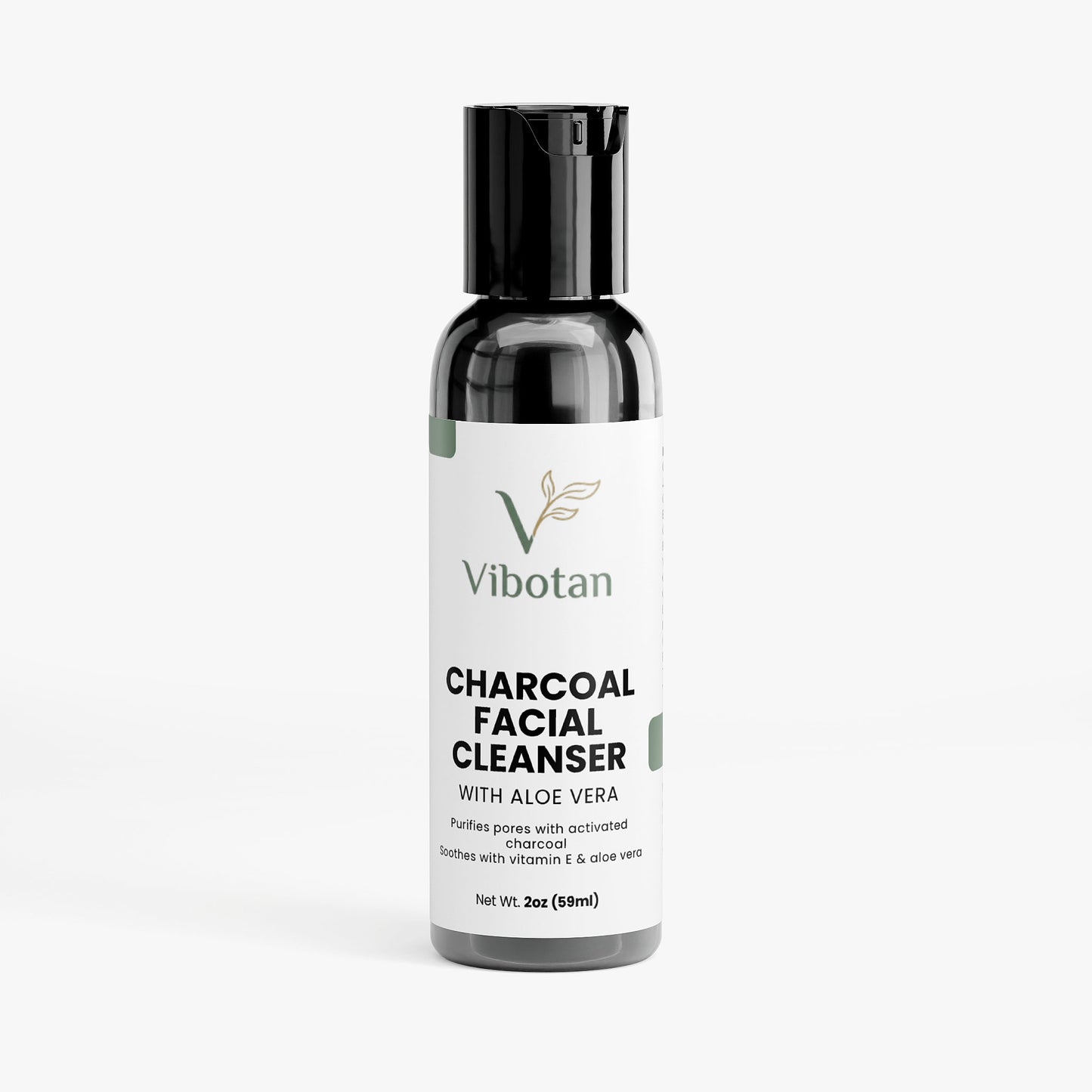 Vibotan charcoal facial cleanser bottle on a white background