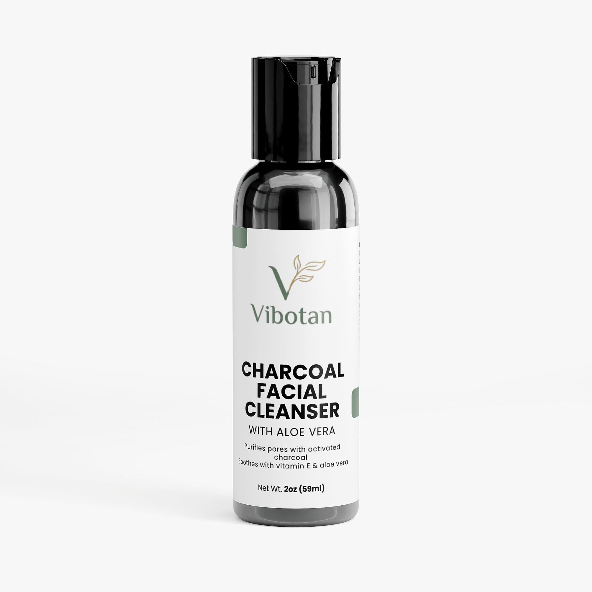 Vibotan charcoal facial cleanser bottle on a white background