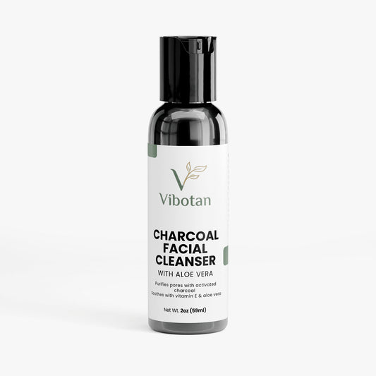 Vibotan charcoal facial cleanser bottle on a white background