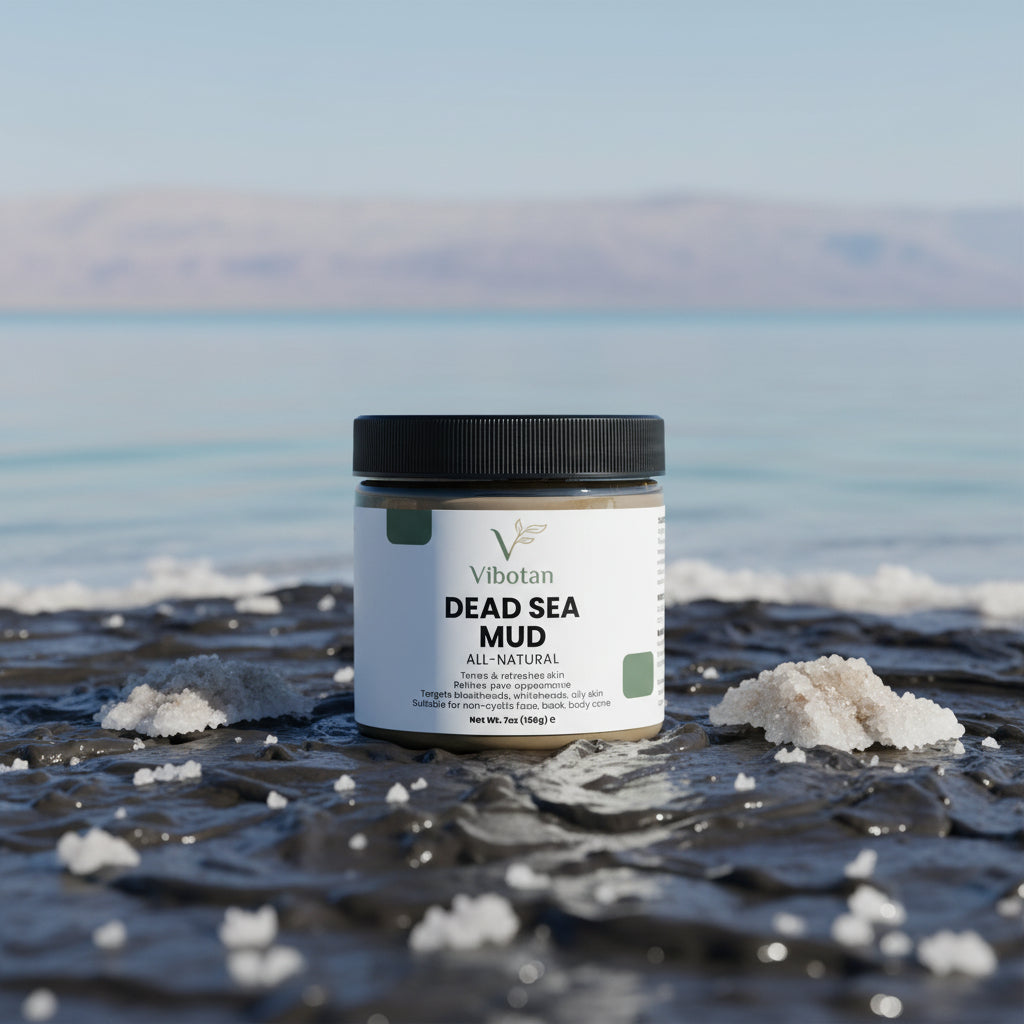 Jar of Vibotan Dead Sea Mud on a white background